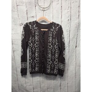 Sundance Sweater Cardigan Medium‎ Brown White Knit Wool Blend Full Zip Boho Chic